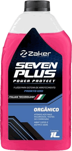 Envase de 1 litro de Seven Plus Power Protect, refrigerante rosado